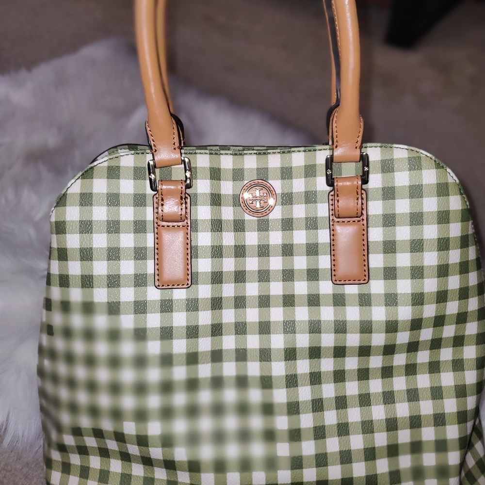 Tory NWOT Tory Burch Kerrington Gingham Dome Satchel - Picture 3 of 16